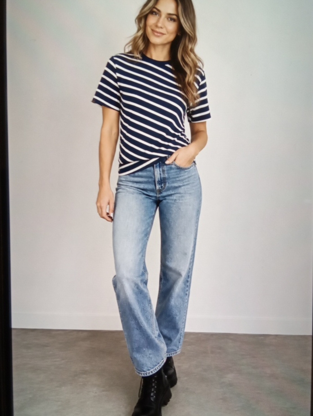 J. Crew Pima Cotton Striped  Short Sleeve T Shirt Asymmetrical Womens Small